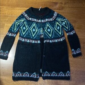 Free People Frosted Fairisle Patterned Wool Blend Long Cardigan Sz Small